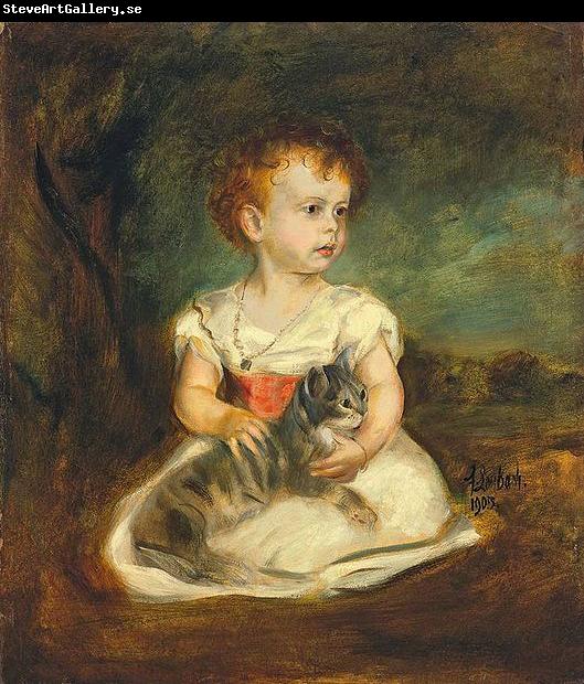 Franz von Lenbach Portrait of a little girl with cat
